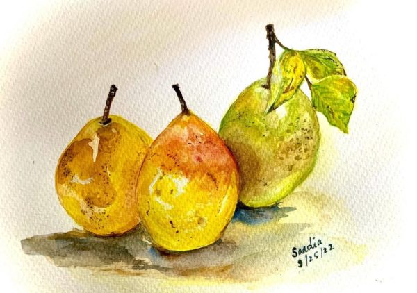 Three in a line: water color on paper